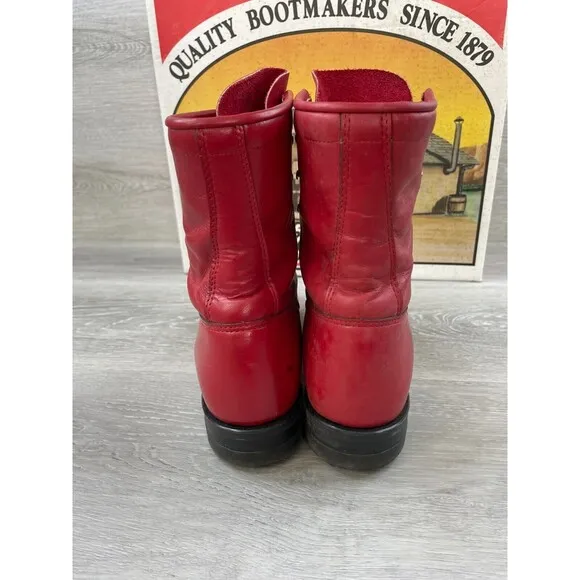 Justin Boot L0503 Women's 7B Red Leather Kiltie Lace Up Ankle Roper Boot