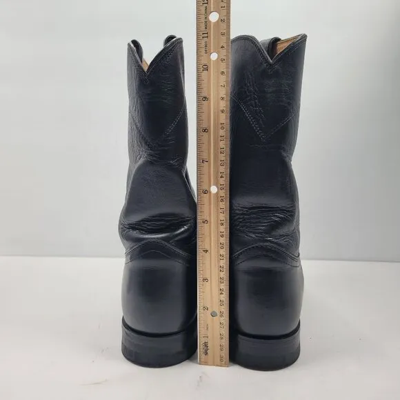 Justin Jackson 10&quot; Roper Men's Black Leather Western Cowboy Boots US Size 13B