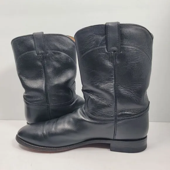Justin Jackson 10&quot; Roper Men's Black Leather Western Cowboy Boots US Size 13B