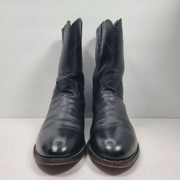 Justin Jackson 10&quot; Roper Men's Black Leather Western Cowboy Boots US Size 13B