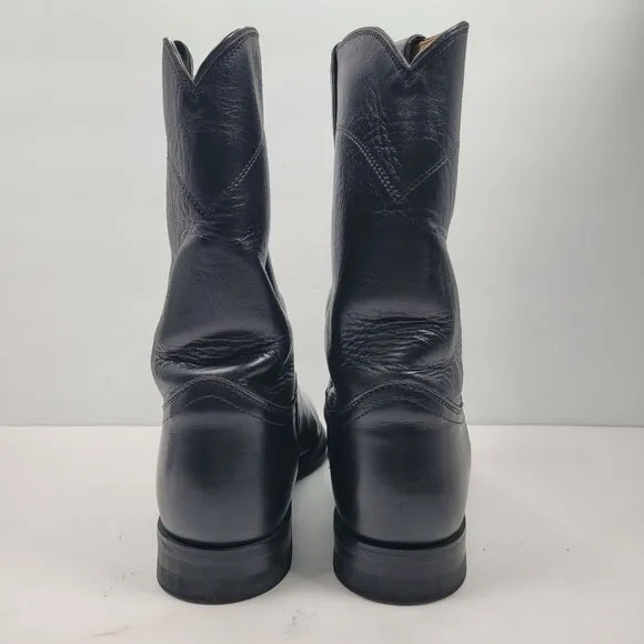 Justin Jackson 10&quot; Roper Men's Black Leather Western Cowboy Boots US Size 13B