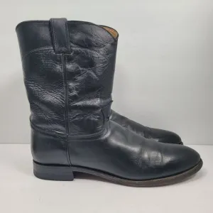 Justin Jackson 10&quot; Roper Men's Black Leather Western Cowboy Boots US Size 13B
