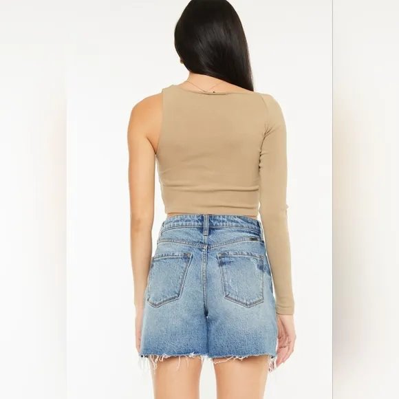 KanCan High Rise Waist Distressed Denim Cut-off Frayed Retro Acid Jean Shorts