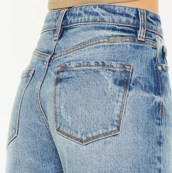 KanCan High Rise Waist Distressed Denim Cut-off Frayed Retro Acid Jean Shorts