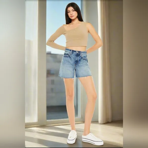 KanCan High Rise Waist Distressed Denim Cut-off Frayed Retro Acid Jean Shorts