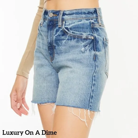 KanCan High Rise Waist Distressed Denim Cut-off Frayed Retro Acid Jean Shorts