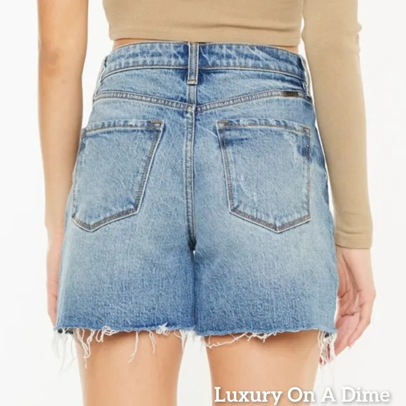 KanCan High Rise Waist Distressed Denim Cut-off Frayed Retro Acid Jean Shorts