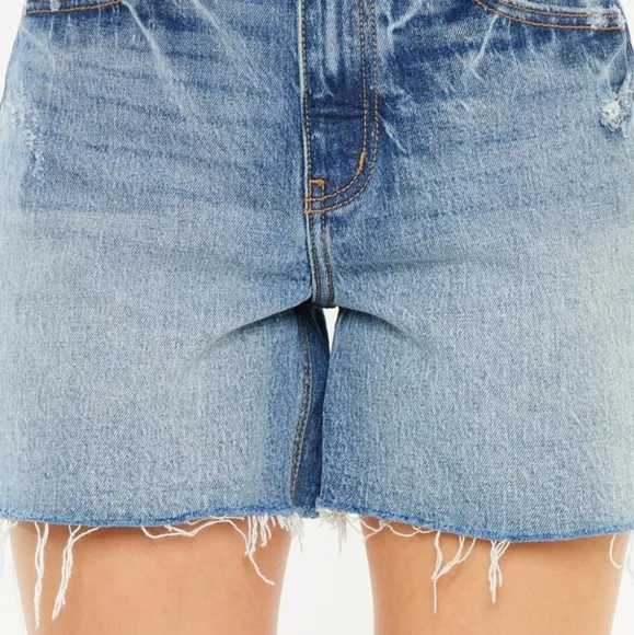 KanCan High Rise Waist Distressed Denim Cut-off Frayed Retro Acid Jean Shorts