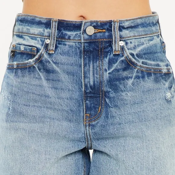 KanCan High Rise Waist Distressed Denim Cut-off Frayed Retro Acid Jean Shorts