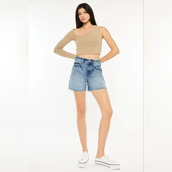 KanCan High Rise Waist Distressed Denim Cut-off Frayed Retro Acid Jean Shorts