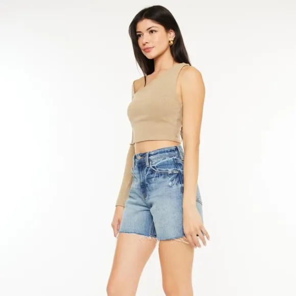 KanCan High Rise Waist Distressed Denim Cut-off Frayed Retro Acid Jean Shorts