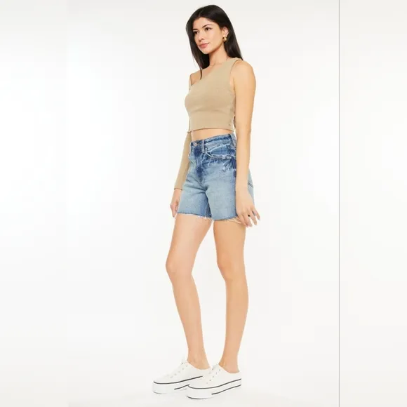 KanCan High Rise Waist Distressed Denim Cut-off Frayed Retro Acid Jean Shorts