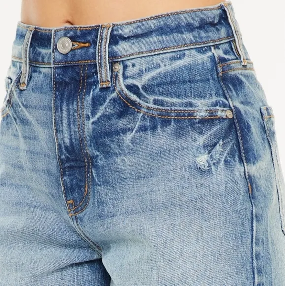 KanCan High Rise Waist Distressed Denim Cut-off Frayed Retro Acid Jean Shorts