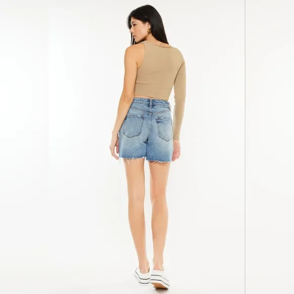 KanCan High Rise Waist Distressed Denim Cut-off Frayed Retro Acid Jean Shorts