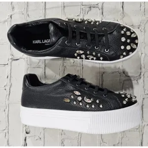 Karl Lagerfeld Paris Vina Black White Platform Sneakers Shoes WOMENS SIZE 8.5
