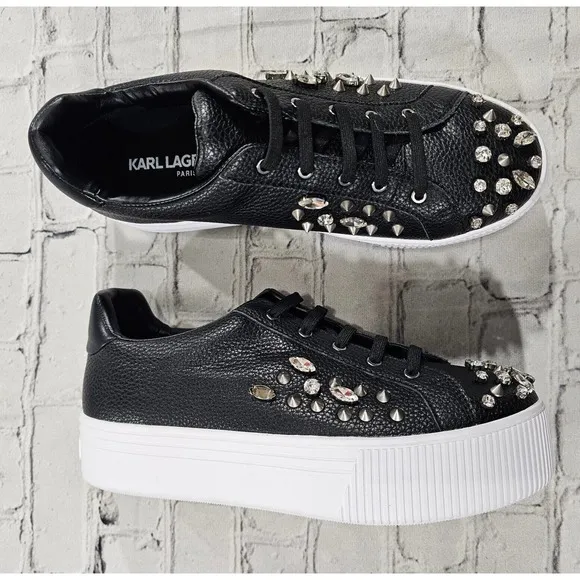 Karl Lagerfeld Paris Vina Black White Platform Sneakers Shoes WOMENS SIZE 8.5