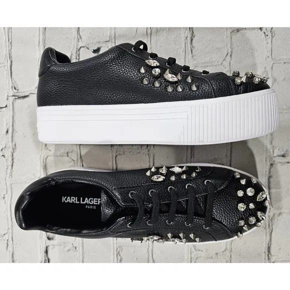 Karl Lagerfeld Paris Vina Black White Platform Sneakers Shoes WOMENS SIZE 8.5