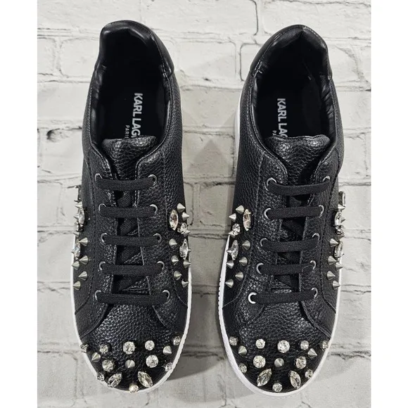 Karl Lagerfeld Paris Vina Black White Platform Sneakers Shoes WOMENS SIZE 8.5