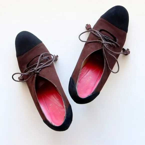 Kate Spade Brown &amp; Black Suede Leather Lace-up Heeled Pumps / Booties / Shoes