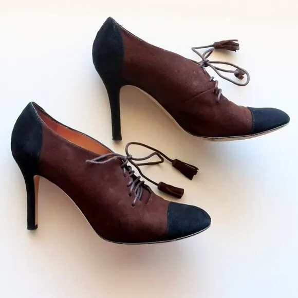 Kate Spade Brown &amp; Black Suede Leather Lace-up Heeled Pumps / Booties / Shoes