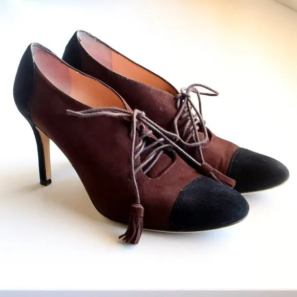 Kate Spade Brown &amp; Black Suede Leather Lace-up Heeled Pumps / Booties / Shoes