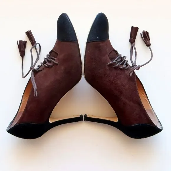 Kate Spade Brown &amp; Black Suede Leather Lace-up Heeled Pumps / Booties / Shoes