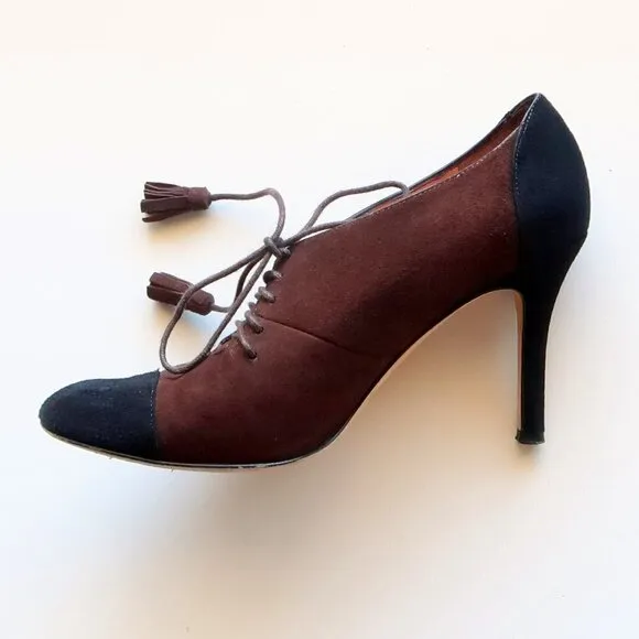 Kate Spade Brown &amp; Black Suede Leather Lace-up Heeled Pumps / Booties / Shoes