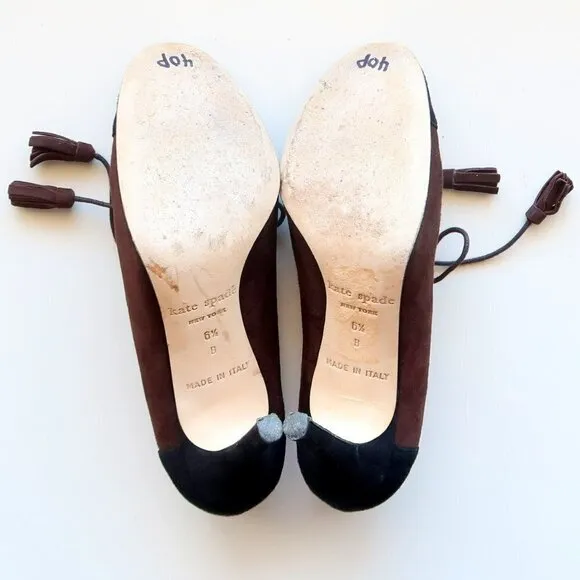 Kate Spade Brown &amp; Black Suede Leather Lace-up Heeled Pumps / Booties / Shoes