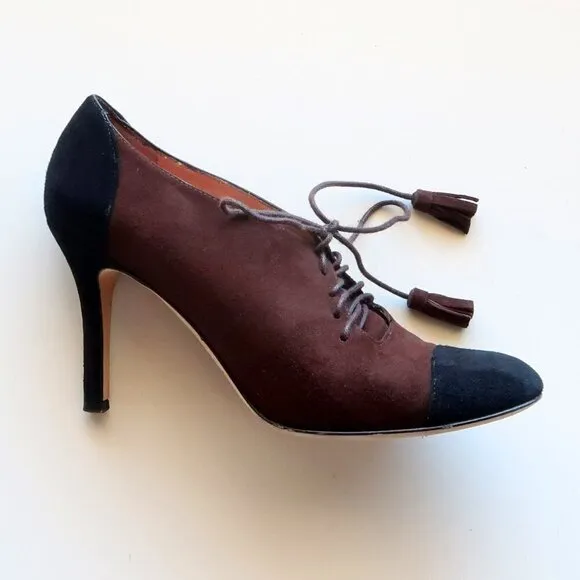 Kate Spade Brown &amp; Black Suede Leather Lace-up Heeled Pumps / Booties / Shoes