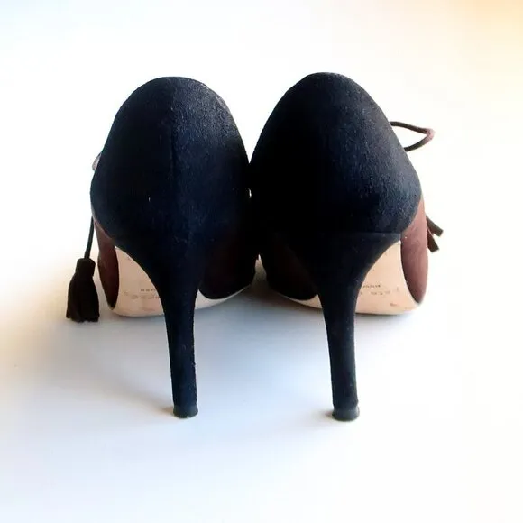 Kate Spade Brown &amp; Black Suede Leather Lace-up Heeled Pumps / Booties / Shoes