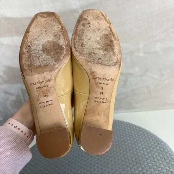 Kate Spade Heels Womens 7 Classic Patent Leather Block Heel Shoes Slip On Pumps