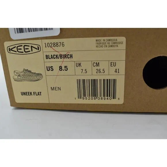 Keen Mens Size 8.5 Uneek Flat Cord Black Birch Sneakers Sandals Shoes