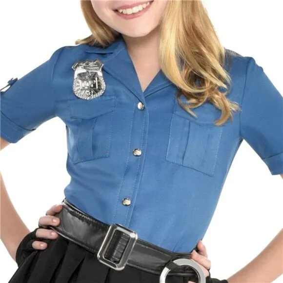 Kids Police Dress Halloween Costume Party Dress for Girls, Includes Belt and Hat