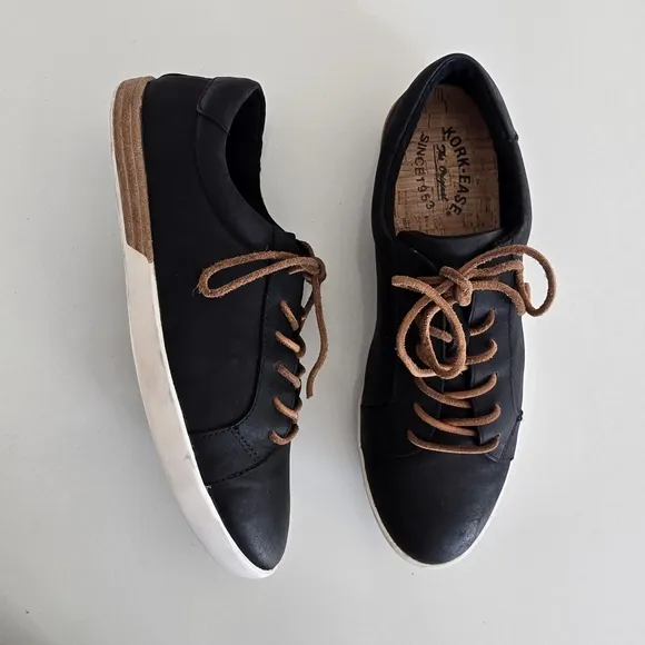 KORK-EASE Paislee Black Leather Sneakers Size 8