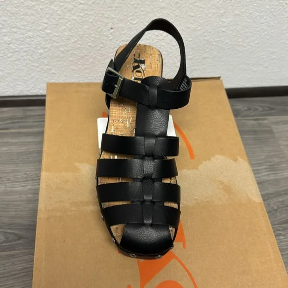 Korks | Whitney Fisherman Cork Platform Black Strappy Heel Shoes Women's