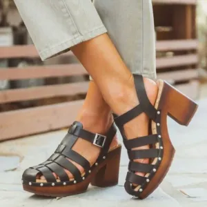 Korks | Whitney Fisherman Cork Platform Black Strappy Heel Shoes Women's