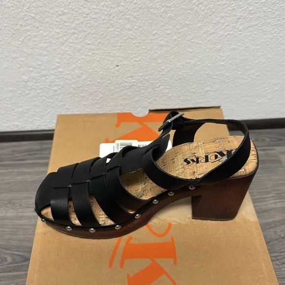 Korks | Whitney Fisherman Cork Platform Black Strappy Heel Shoes Women's