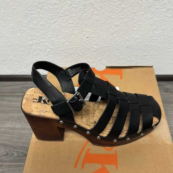 Korks | Whitney Fisherman Cork Platform Black Strappy Heel Shoes Women's