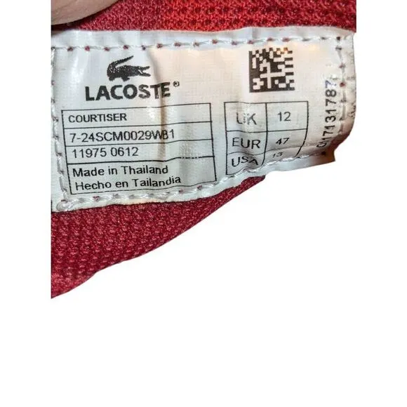 Lacoste white and red high top athletic shoes. Size 13