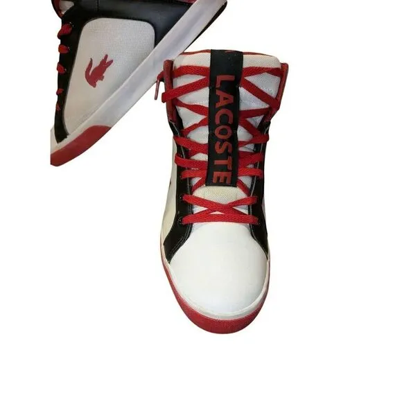 Lacoste white and red high top athletic shoes. Size 13