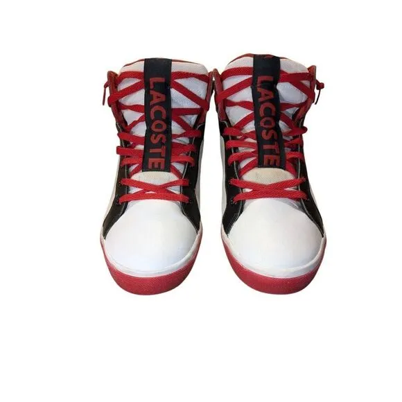 Lacoste white and red high top athletic shoes. Size 13