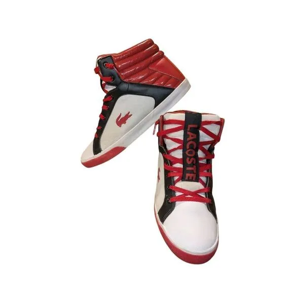 Lacoste white and red high top athletic shoes. Size 13