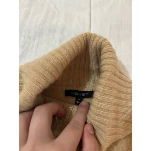 Lafayette 148 Sweater Womens Small Beige/Mustard Cashmere Wool Turtleneck Size M
