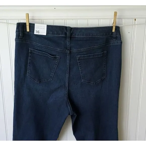 Lane Bryant Flex Magic Waistband High Rise Straight Jeans Dark Wash Denim 16 NWT