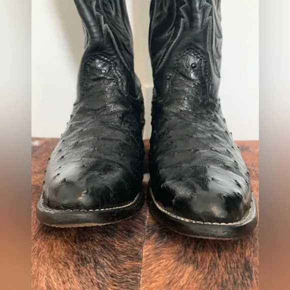 Larry Mahan Nocona Boots Exotic Black Ostrich Quill Cowboy