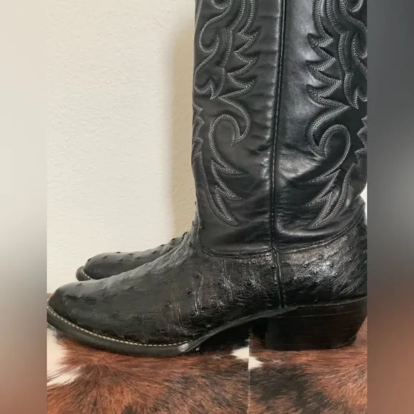 Larry Mahan Nocona Boots Exotic Black Ostrich Quill Cowboy