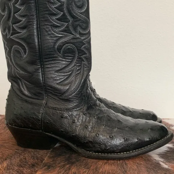 Larry Mahan Nocona Boots Exotic Black Ostrich Quill Cowboy