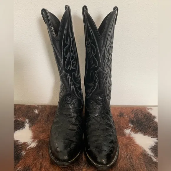 Larry Mahan Nocona Boots Exotic Black Ostrich Quill Cowboy