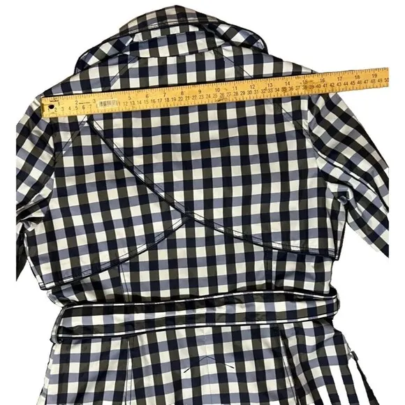 Laundry By Shelli Segal Blue/ Black Checkered ￼Double Breasted Trenchcoat ￼Small