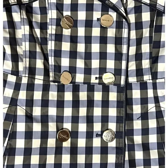 Laundry By Shelli Segal Blue/ Black Checkered ￼Double Breasted Trenchcoat ￼Small
